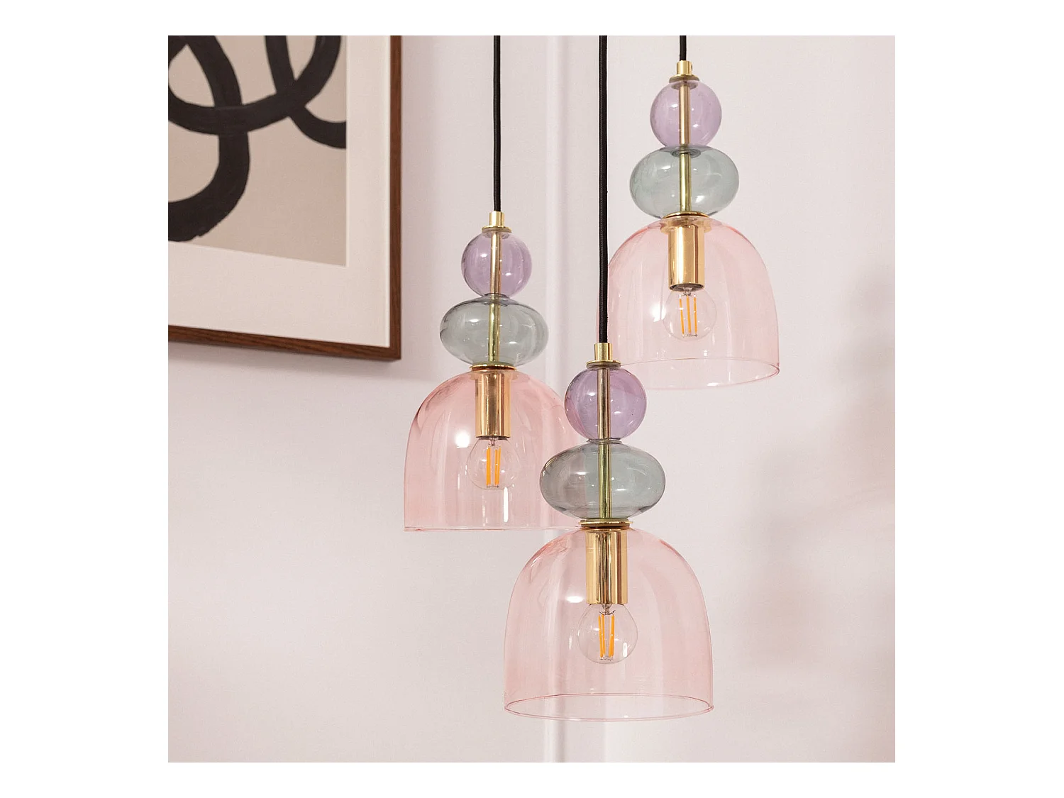 Suspension Métal et Verre Tri Baudelaire  Rose