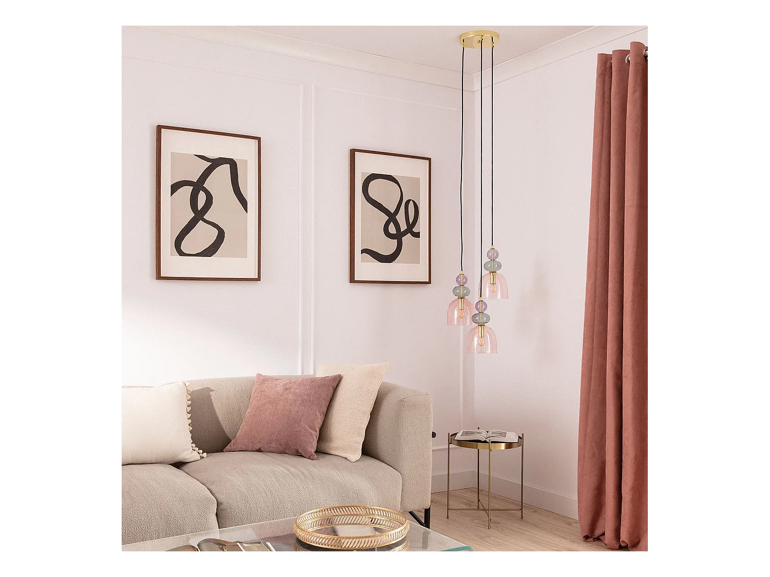 Suspension Métal et Verre Tri Baudelaire  Rose