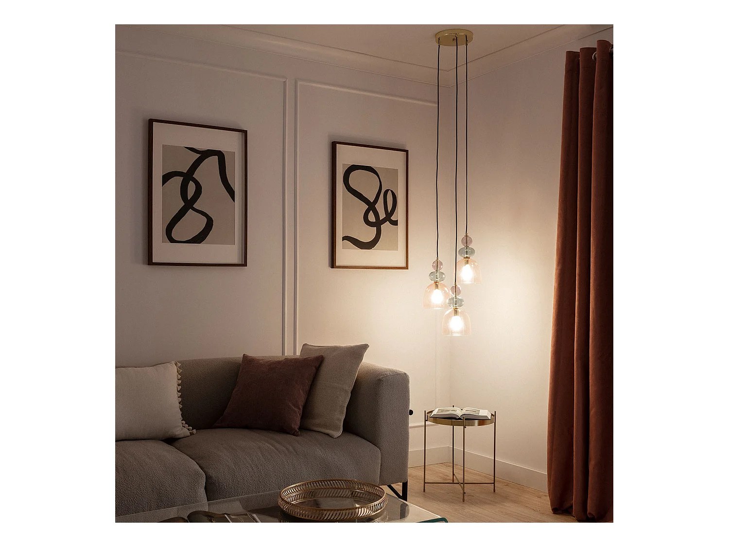 Suspension Métal et Verre Tri Baudelaire  Rose