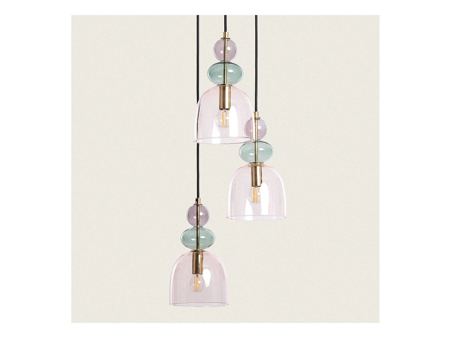 Suspension Métal et Verre Tri Baudelaire  Rose