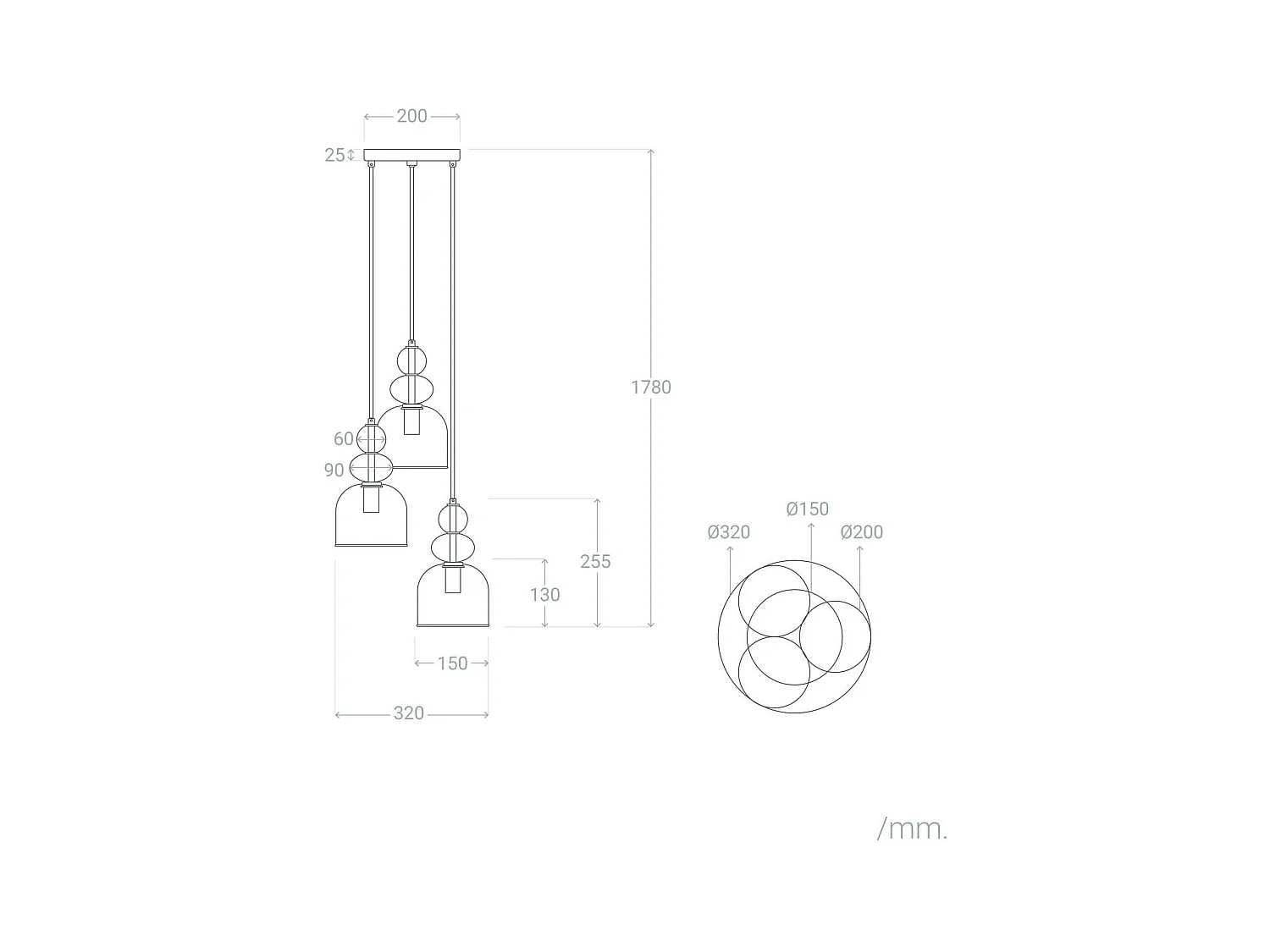 Suspension Métal et Verre Tri Baudelaire  Rose