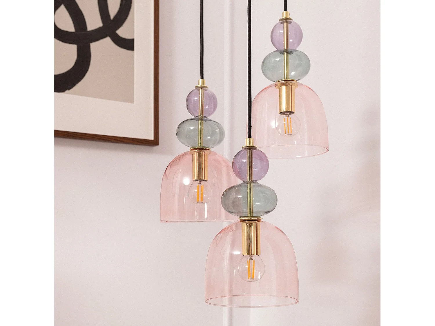 Suspension Métal et Verre Tri Baudelaire  Rose