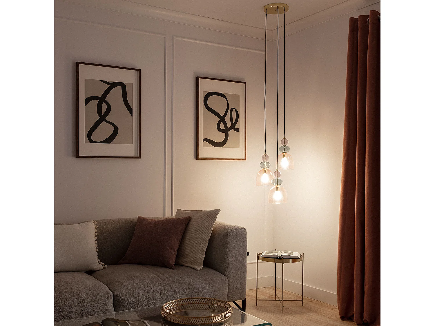 Suspension Métal et Verre Tri Baudelaire  Rose