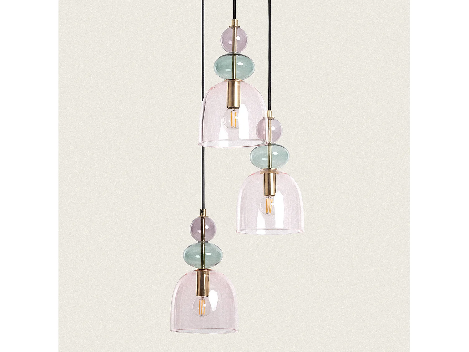 Suspension Métal et Verre Tri Baudelaire  Rose