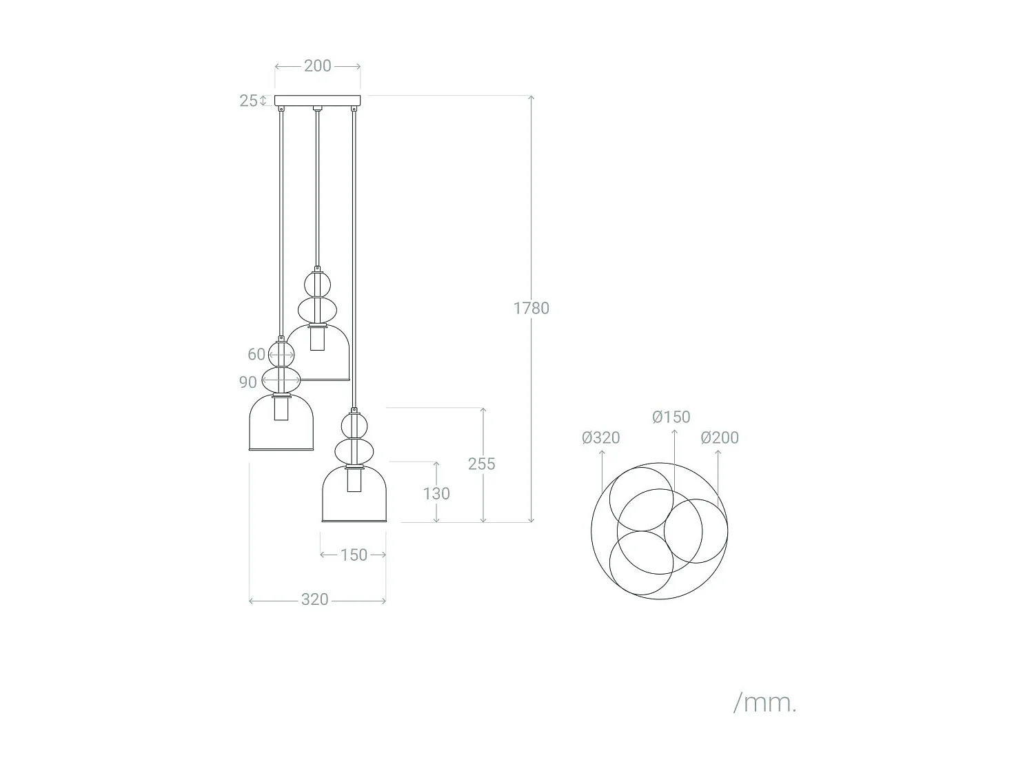 Suspension Métal et Verre Tri Baudelaire  Rose