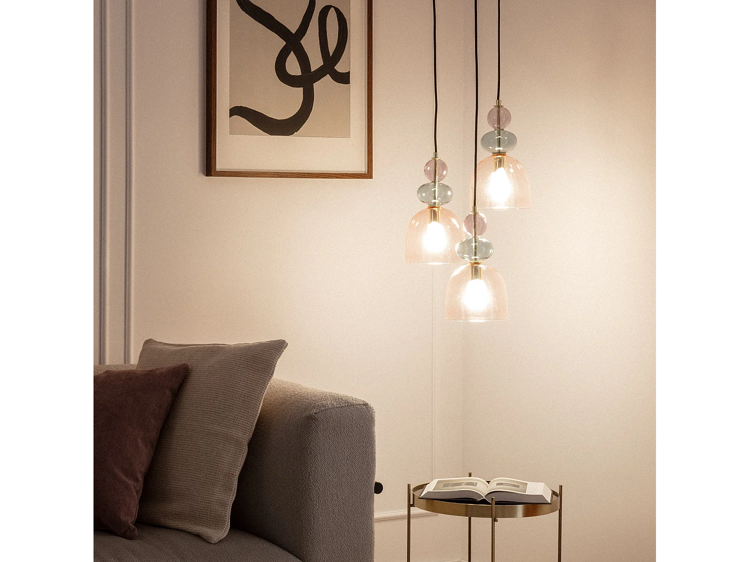 Suspension Métal et Verre Tri Baudelaire  Rose