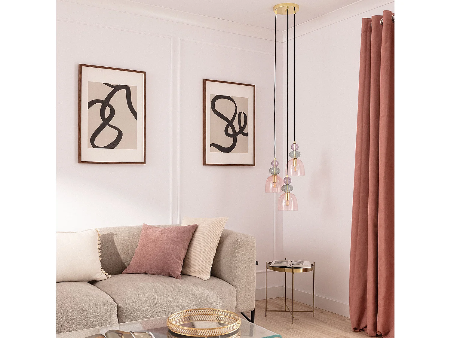 Suspension Métal et Verre Tri Baudelaire  Rose