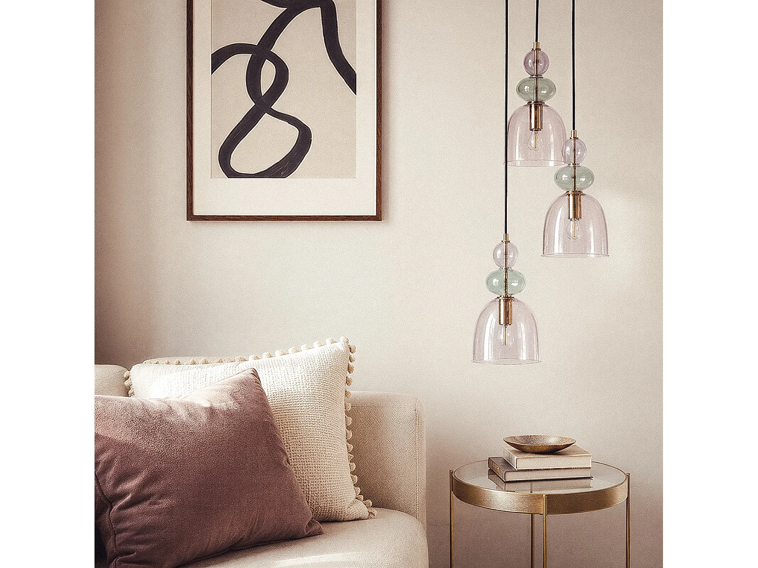 Lámpara Colgante Metal y Cristal Tri Baudelaire Rosa