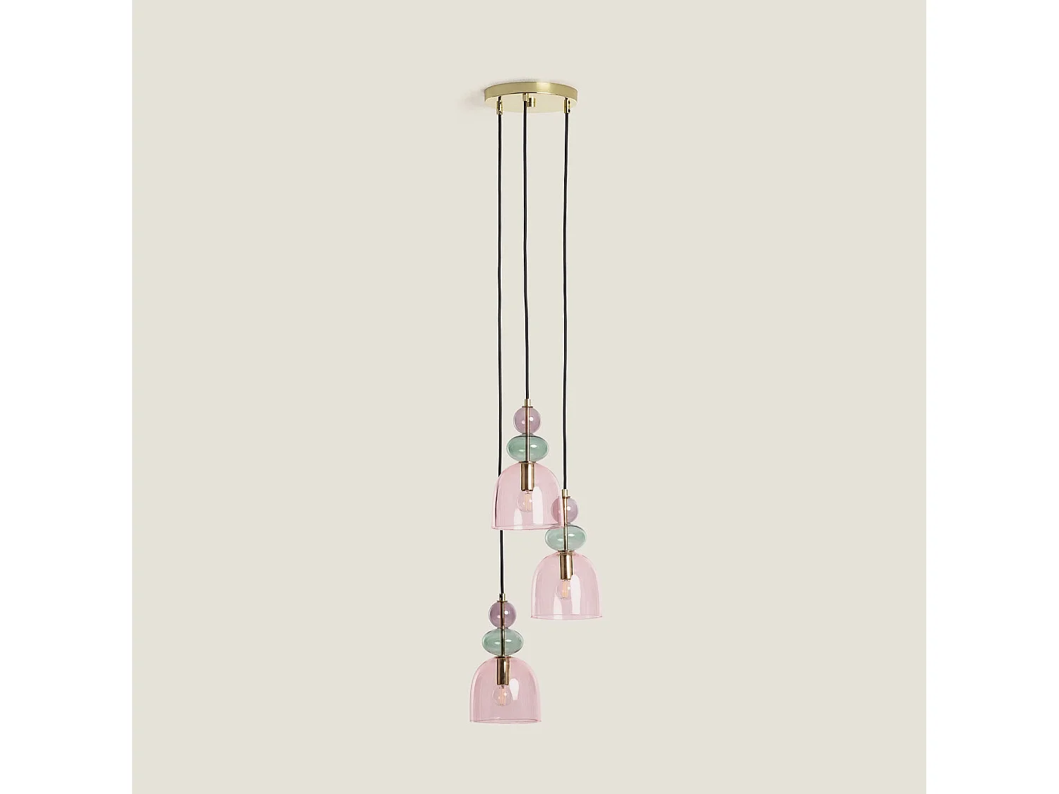 Lámpara Colgante Metal y Cristal Tri Baudelaire Rosa