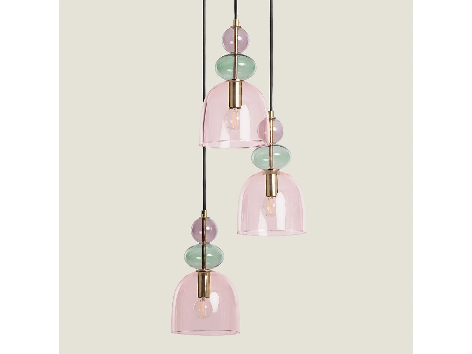 Lámpara Colgante Metal y Cristal Tri Baudelaire Rosa