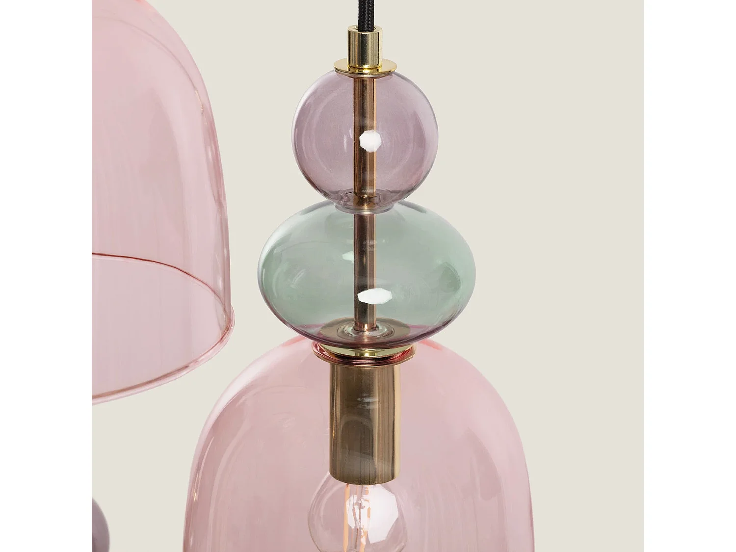 Lámpara Colgante Metal y Cristal Tri Baudelaire Rosa