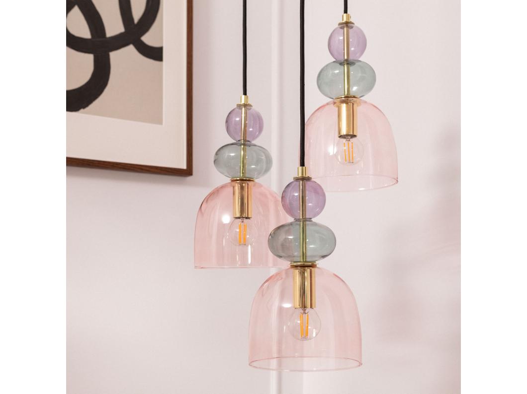 Lámpara Colgante Metal y Cristal Tri Baudelaire Rosa
