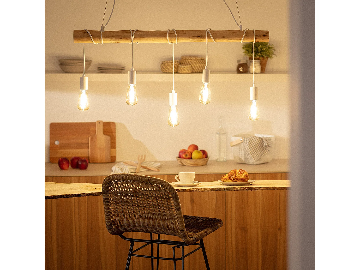 Suspension Métal et Bois Yagis Blanc