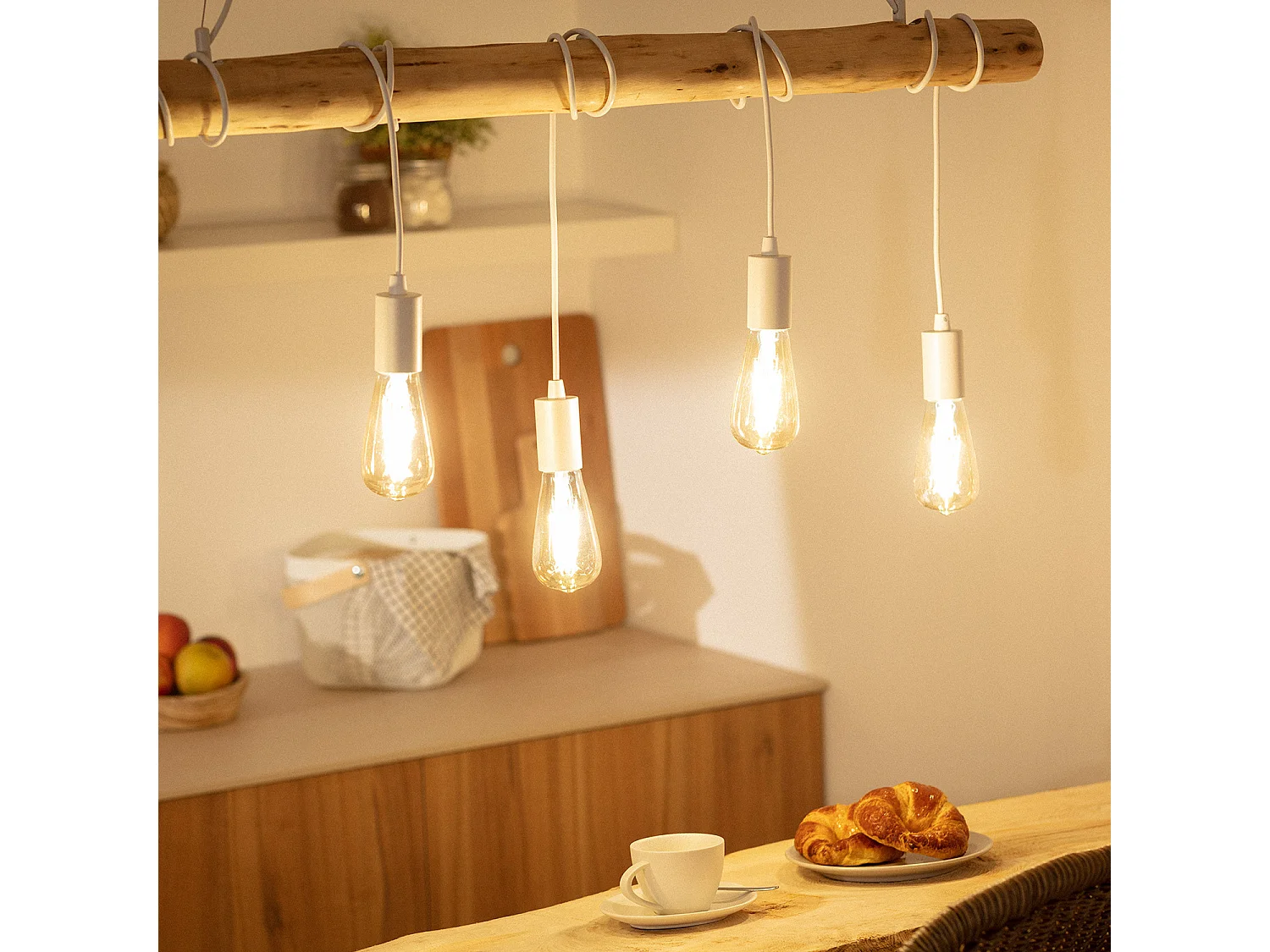 Suspension Métal et Bois Yagis Blanc