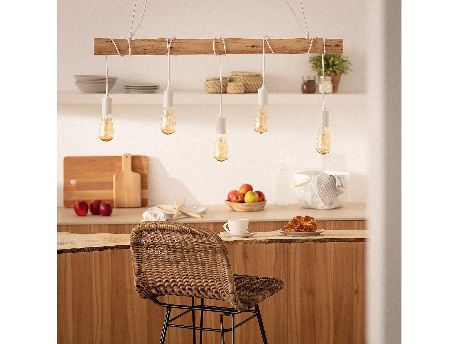 Suspension Métal et Bois Yagis Blanc