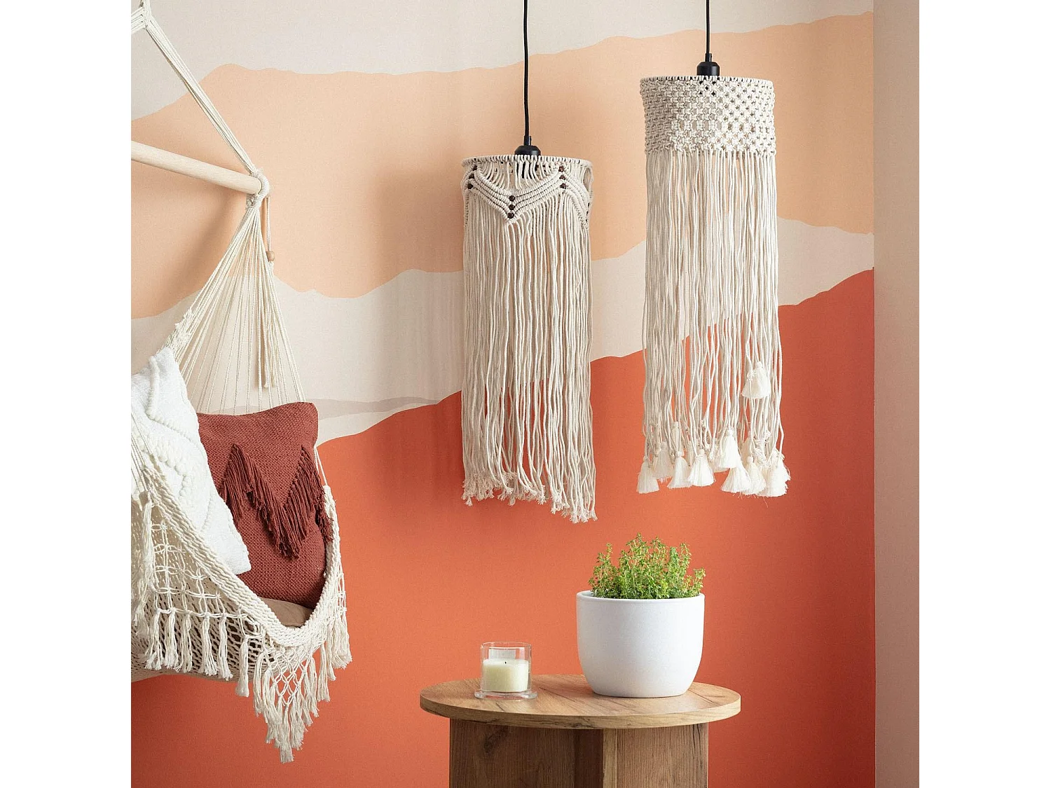 Suspension Métal et Coton Macramé Nanti  Blanc cassé