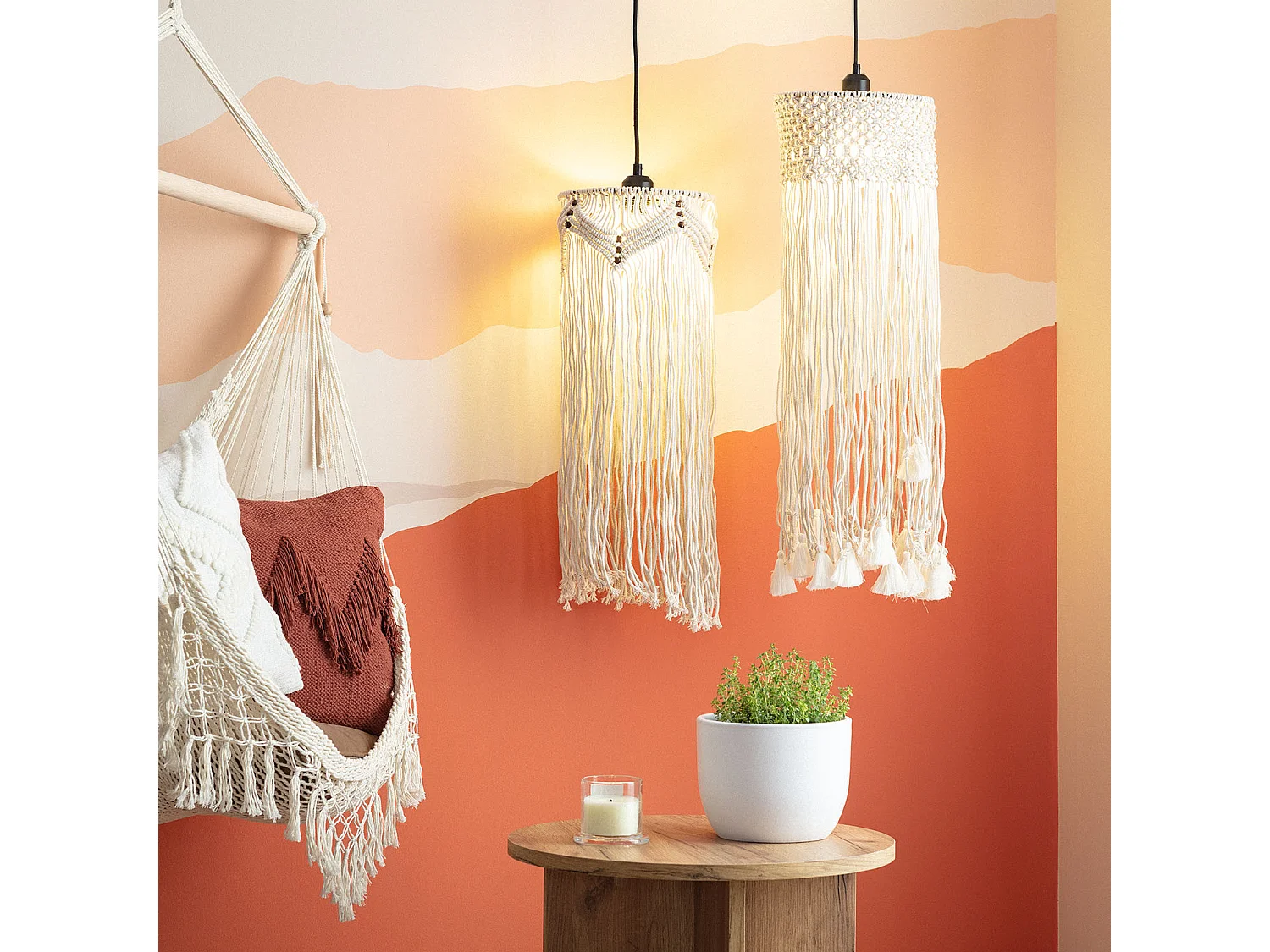 Suspension Métal et Coton Macramé Nanti  Blanc cassé