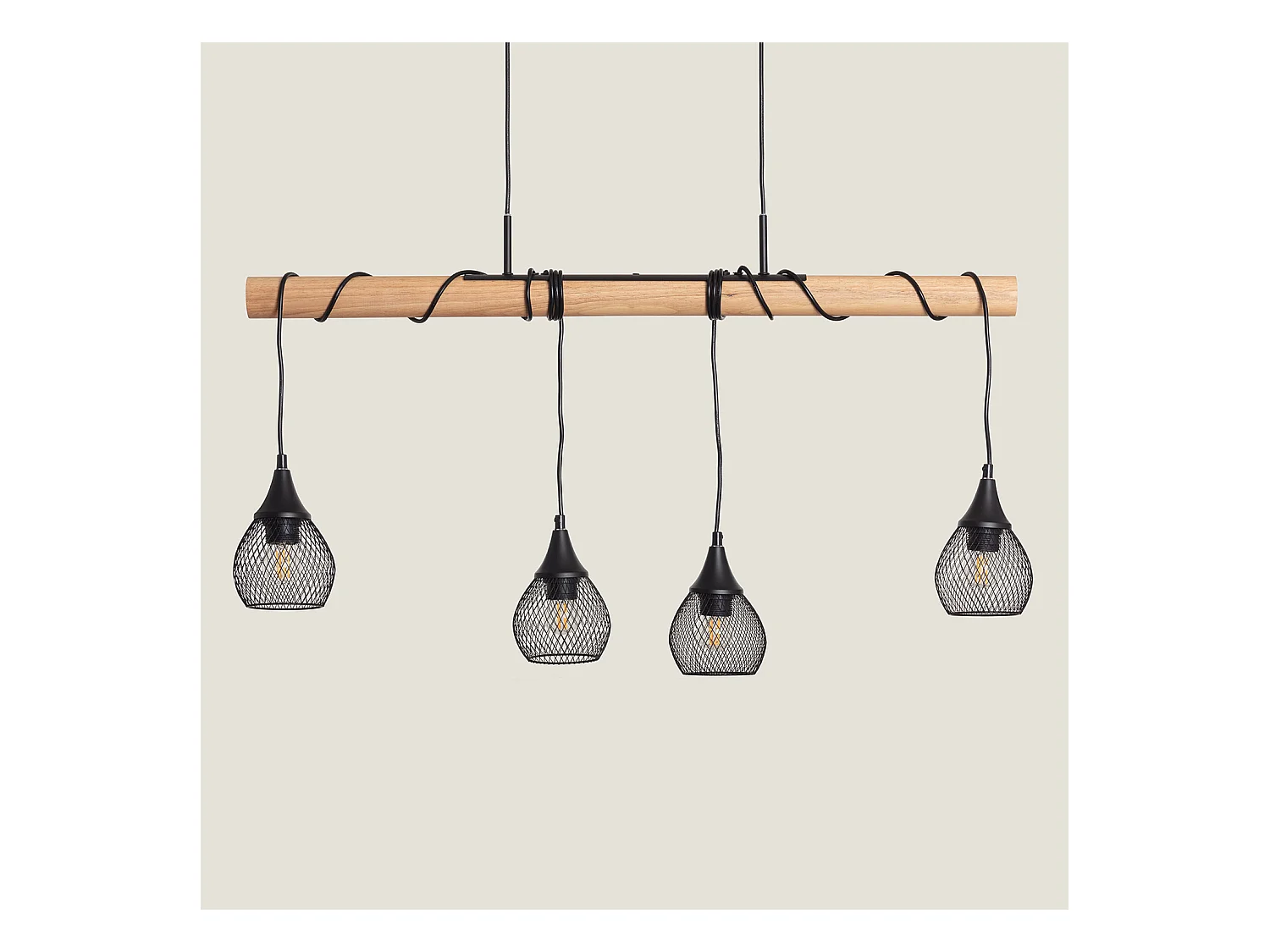 Lampada a Sospensione Legno e Metallo Monah Bianco