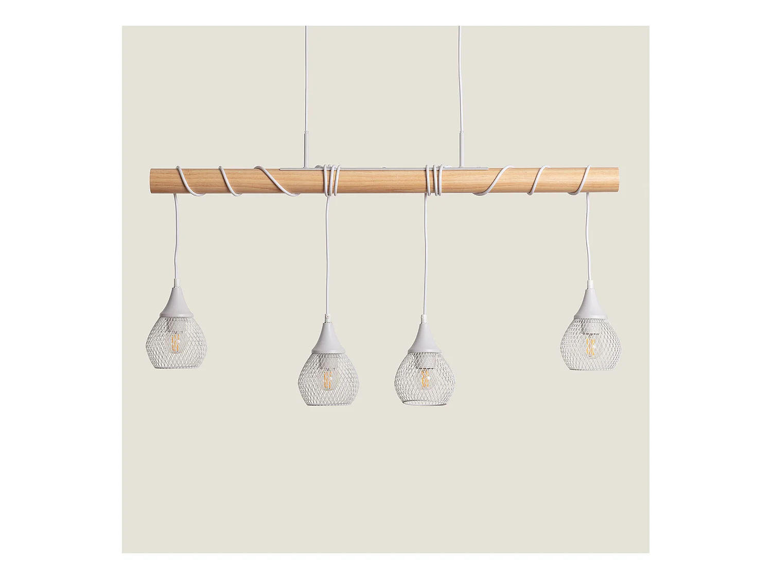 Lampada a Sospensione Legno e Metallo Monah Bianco