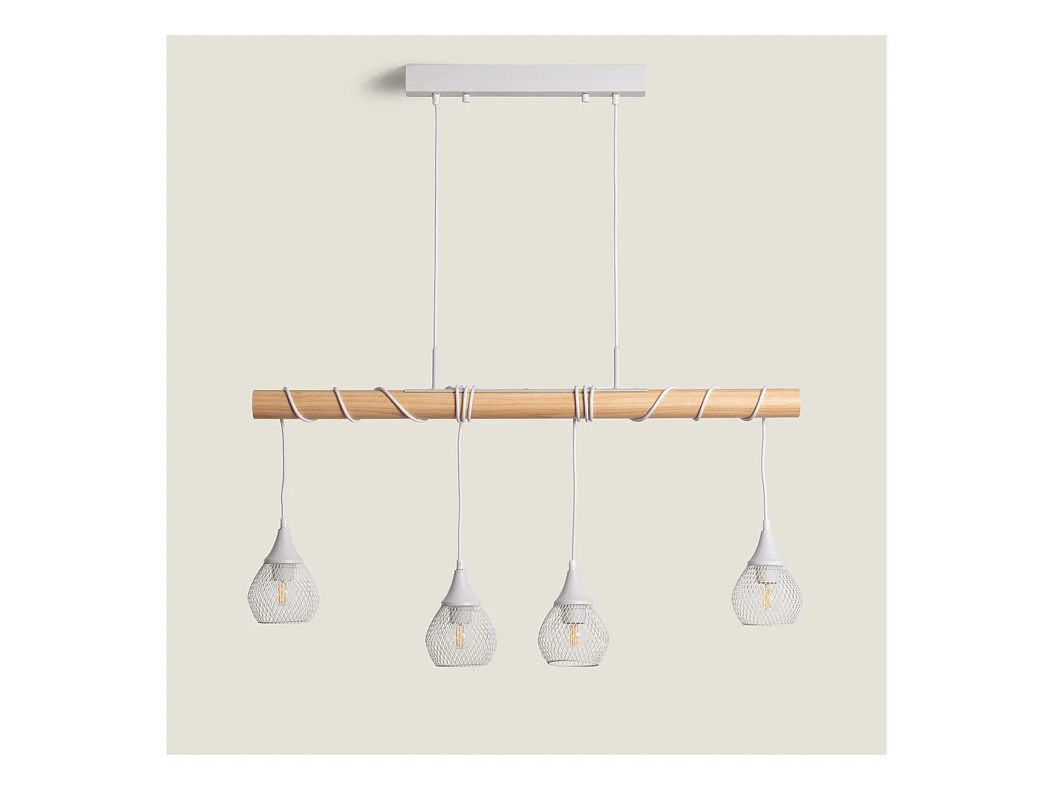 Lampada a Sospensione Legno e Metallo Monah Bianco