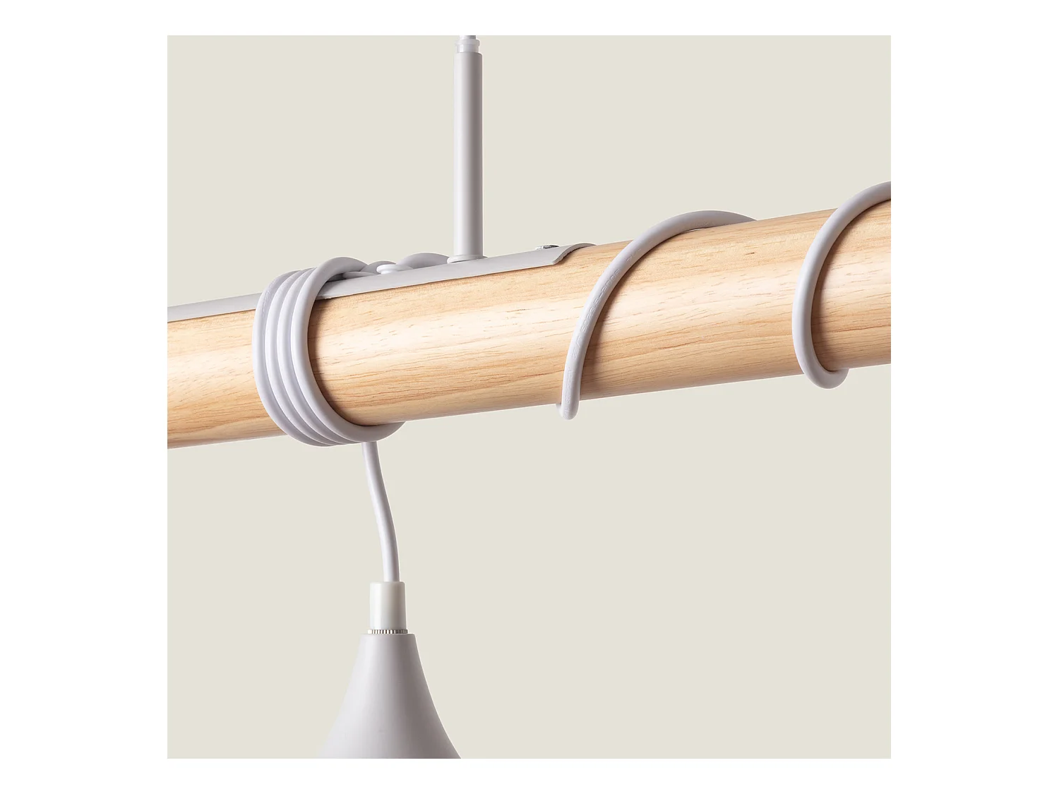 Lampada a Sospensione Legno e Metallo Monah Bianco