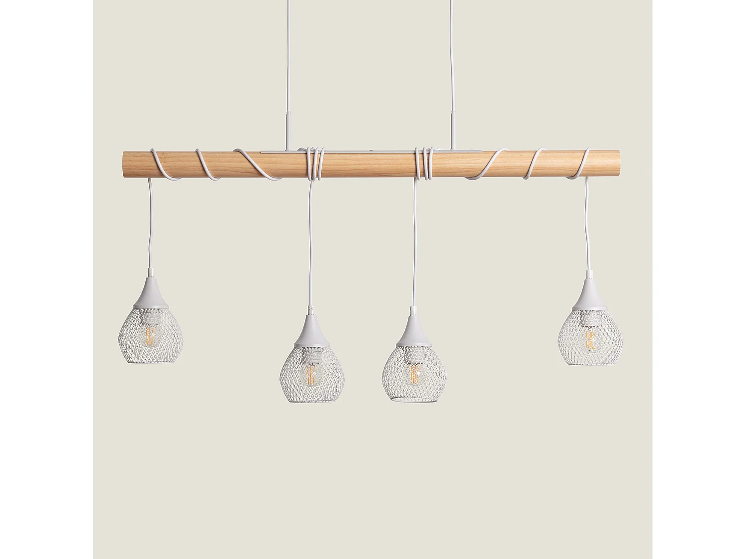Lampada a Sospensione Legno e Metallo Monah Bianco