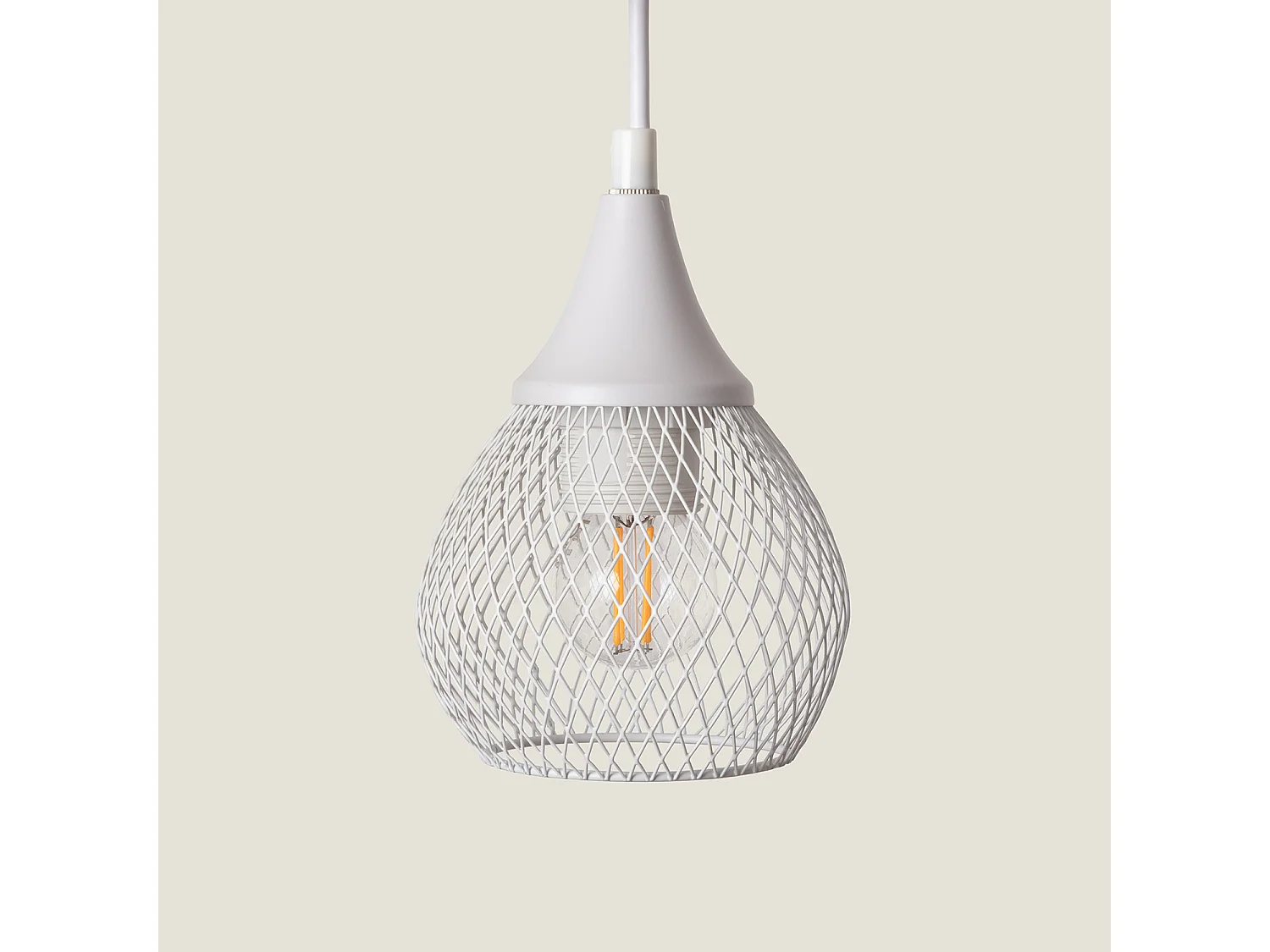 Lampada a Sospensione Legno e Metallo Monah Bianco