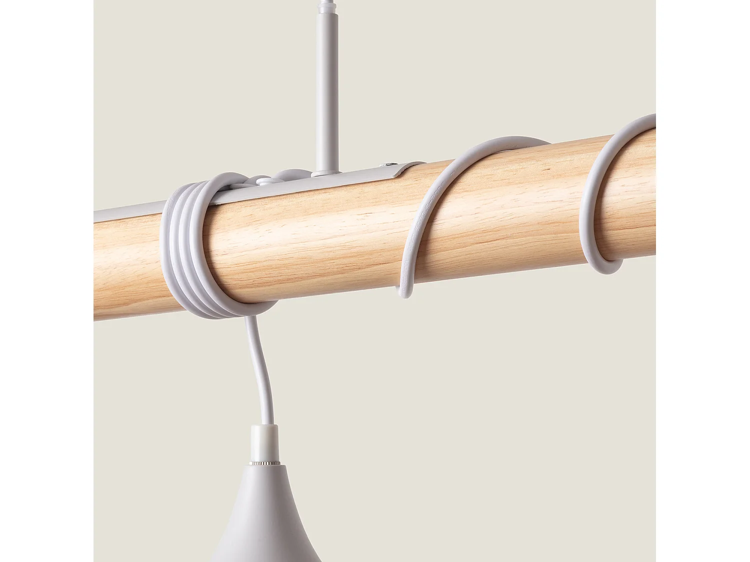 Lampada a Sospensione Legno e Metallo Monah Bianco