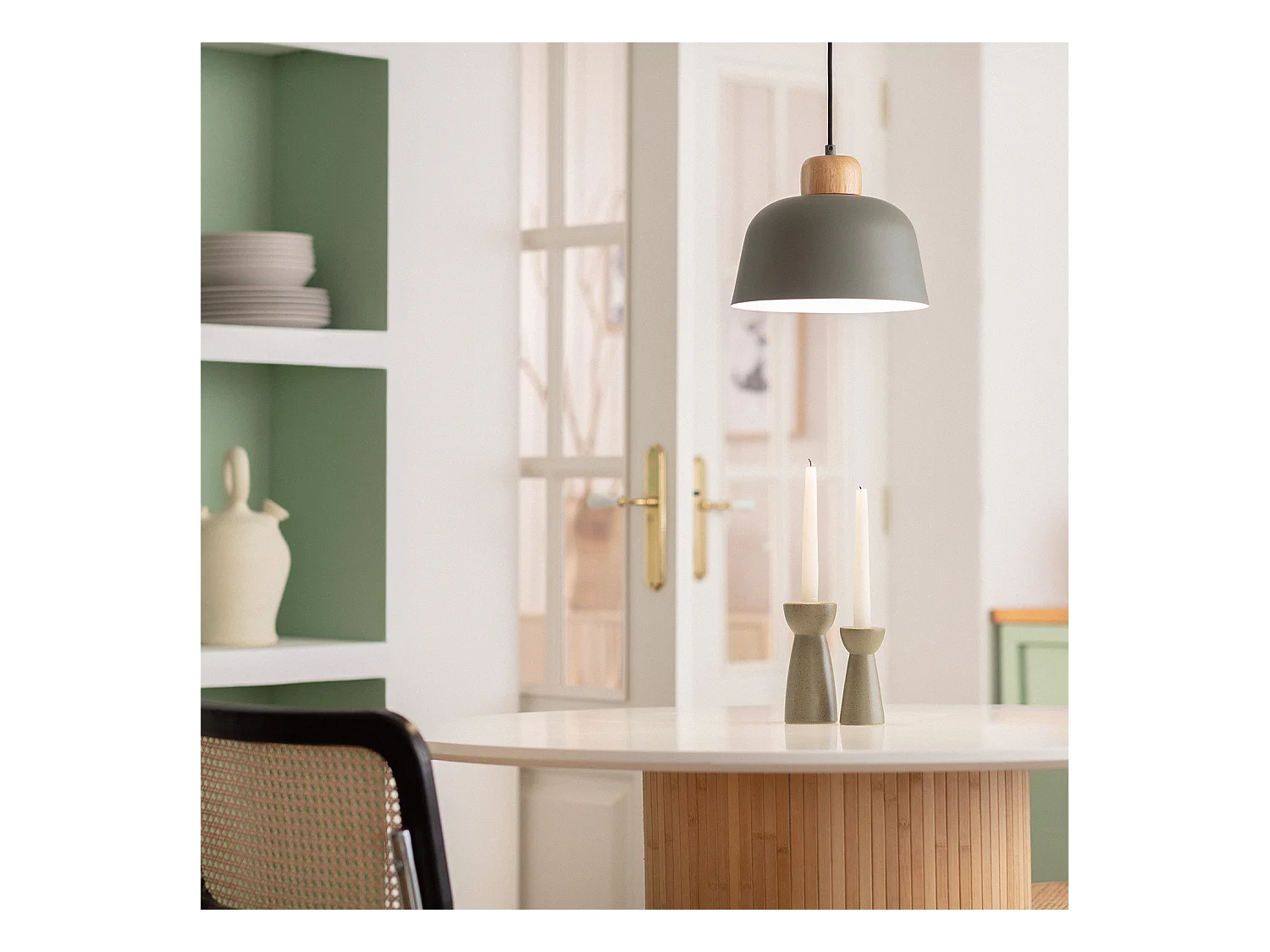 Lampada a Sospensione Metallo e Legno Wawak Verde Celadon