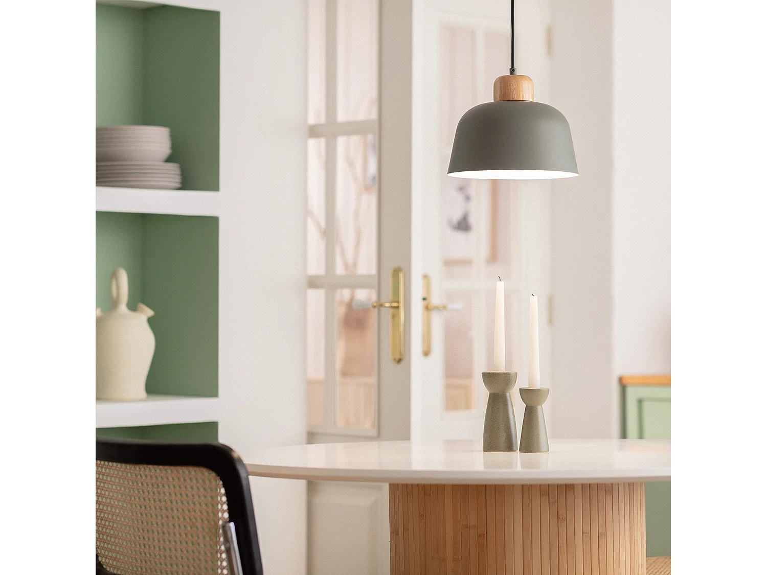 Lampada a Sospensione Metallo e Legno Wawak Verde Celadon
