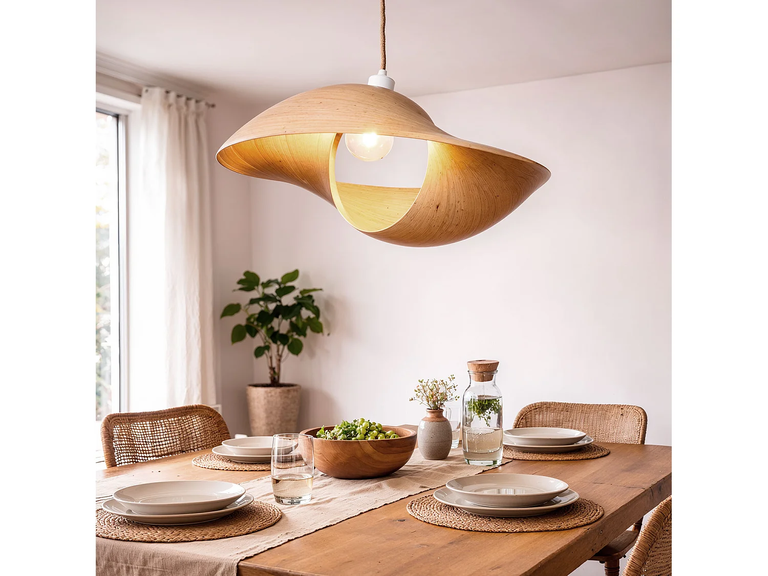 Lámpara Colgante Bambú Shuka Big Acacia Ø600 mm ILUZZIA Textil Negro