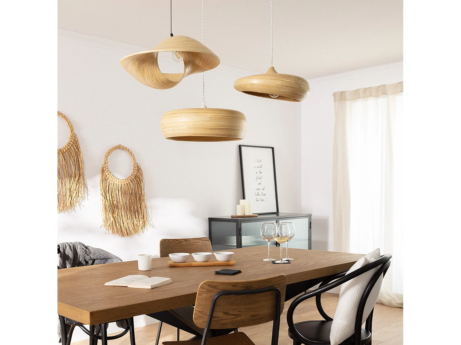 Lámpara Colgante Bambú Shuka Big Acacia Ø600 mm ILUZZIA Textil Negro