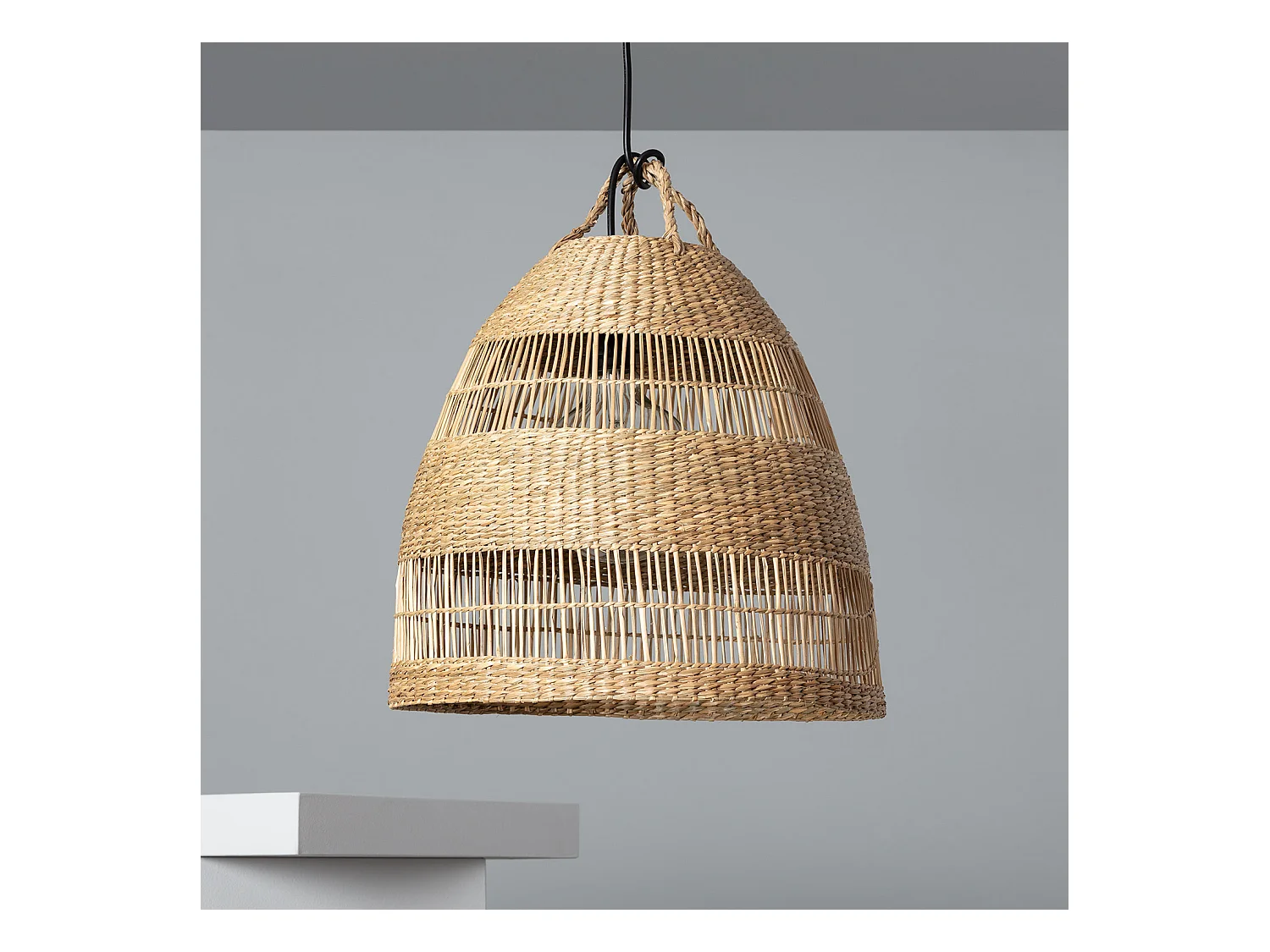 Lampada a Sospensione Fibre Naturali Sami ILUZZIA Nero per Esterni