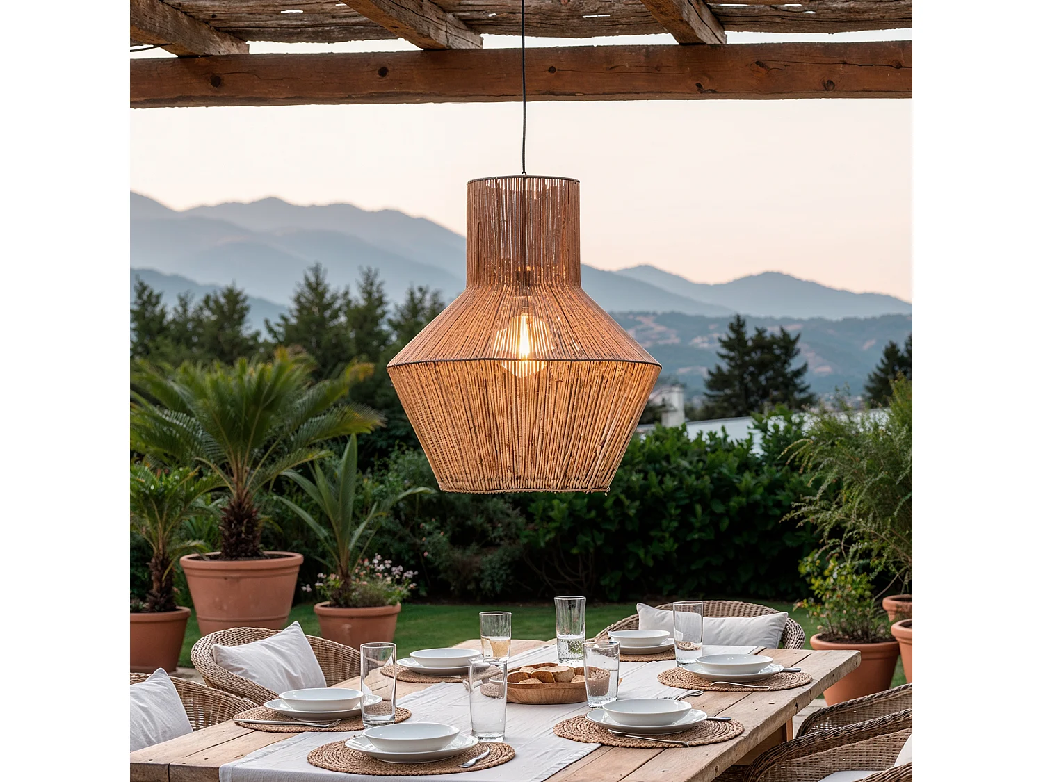 Suspension Fibres Naturelles pour Extérieure Newén Ø500 mm ILUZZIA Noir extérieur