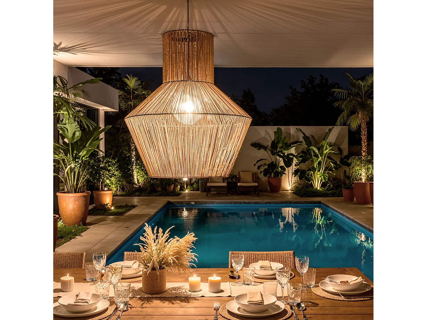 Suspension Fibres Naturelles pour Extérieure Newén Ø500 mm ILUZZIA Noir extérieur