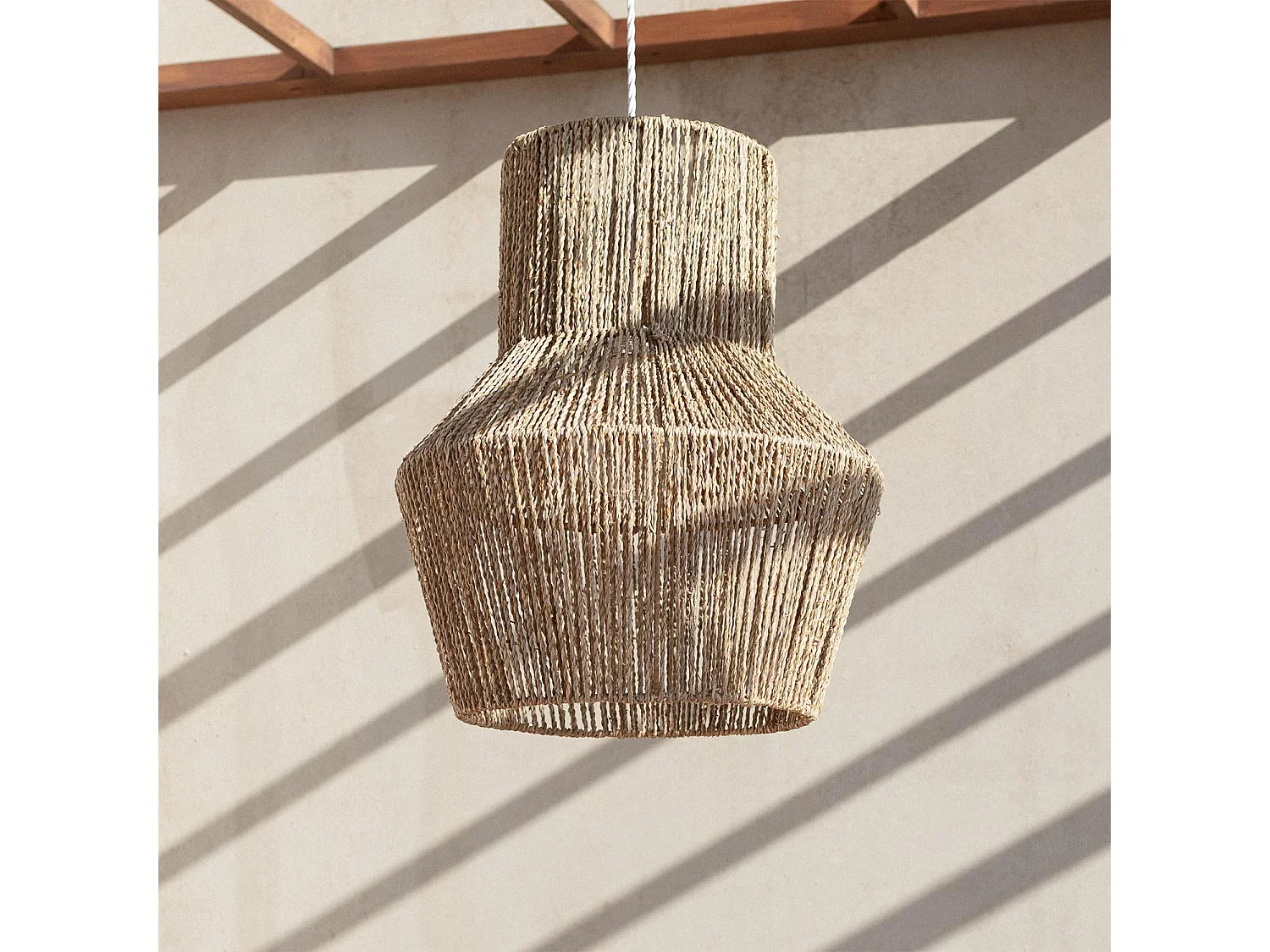 Lámpara Colgante Fibras Naturales Newén Ø500 mm ILUZZIA Textil Blanco