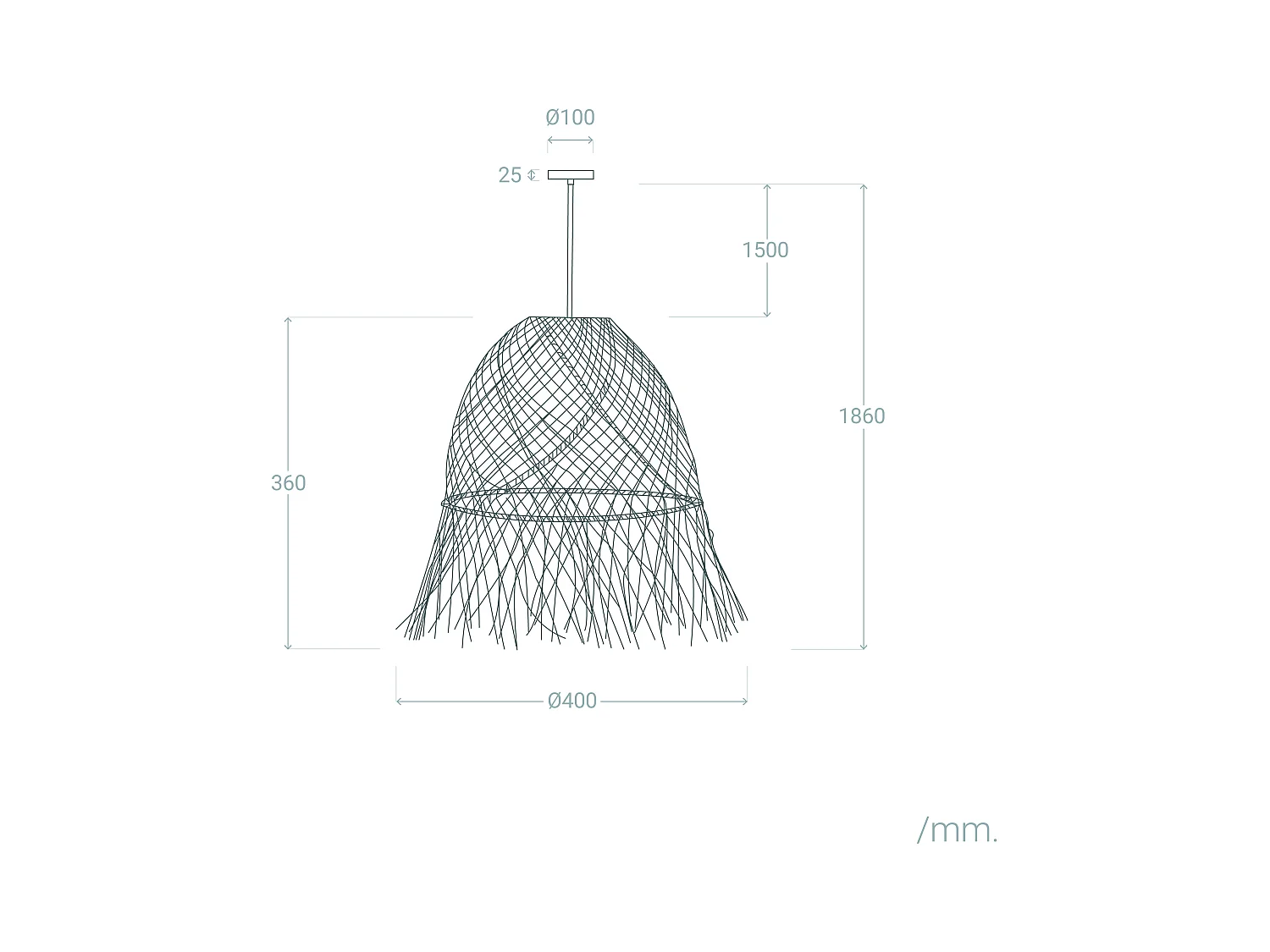 Lámpara Colgante Ratán Toraja ILUZZIA Textil Blanco