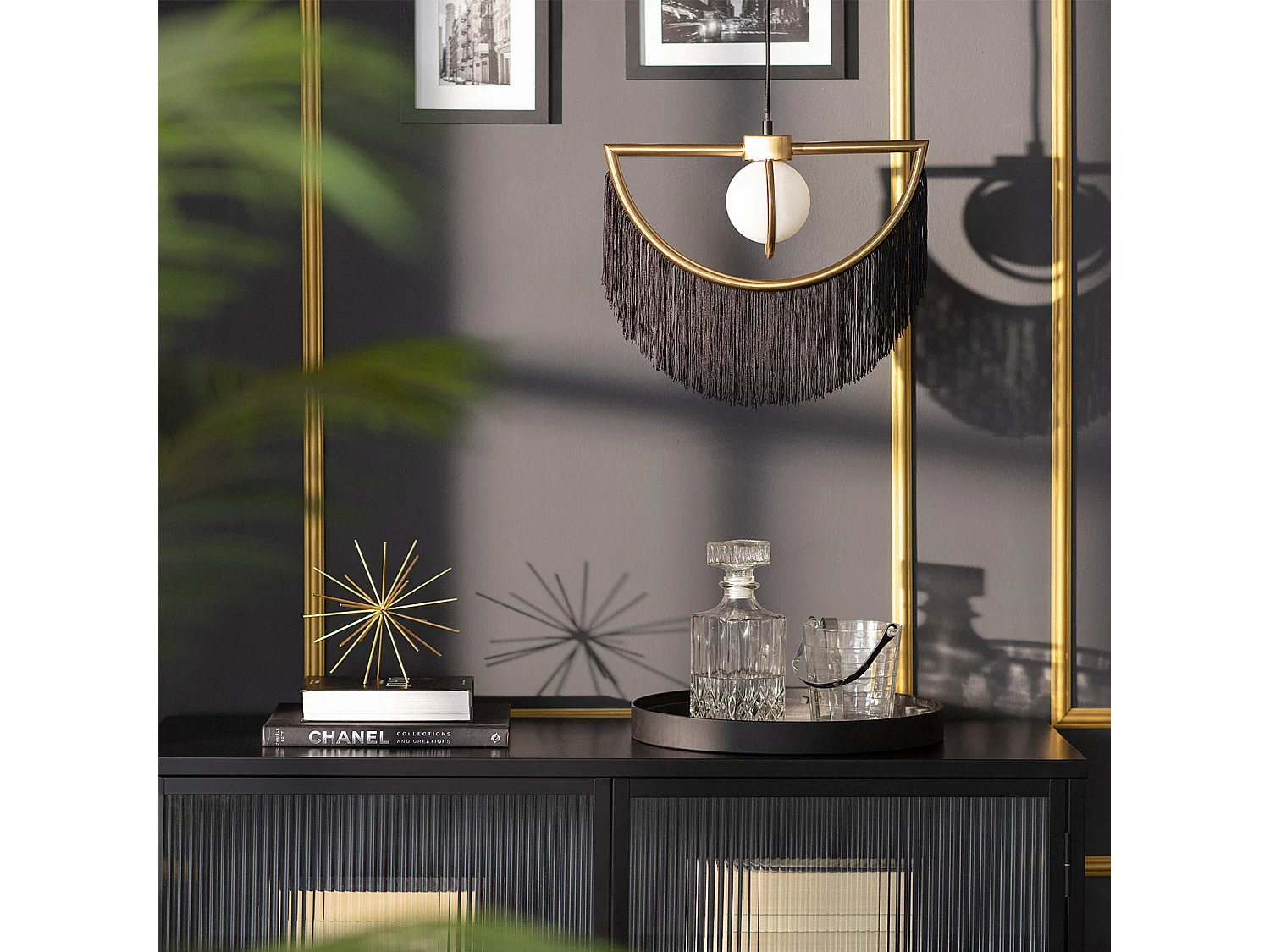 Lampada a Sospensione con Frange Metalliche Dalila Nero