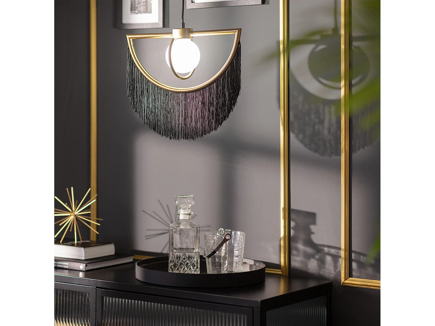 Suspension Métal Dalila avec Franges  Noir