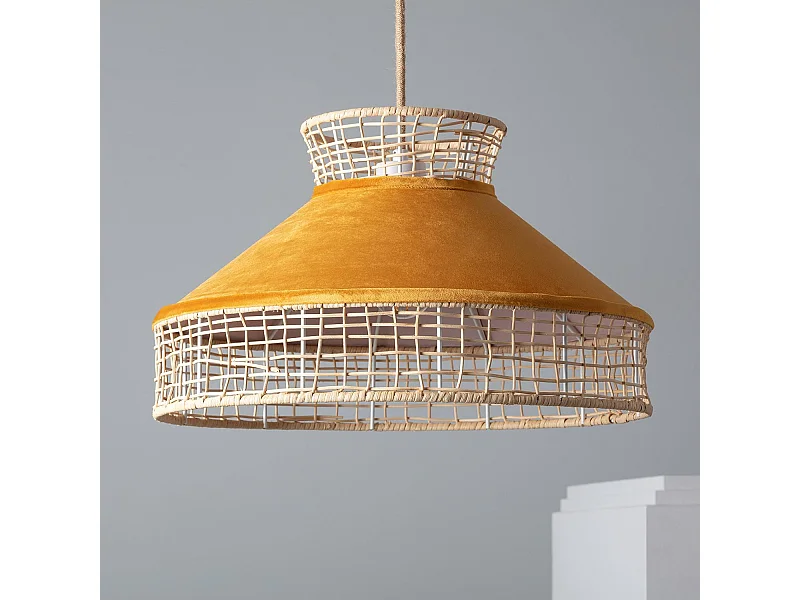 Lámpara Colgante Ratán y Tela Longoria Naranja