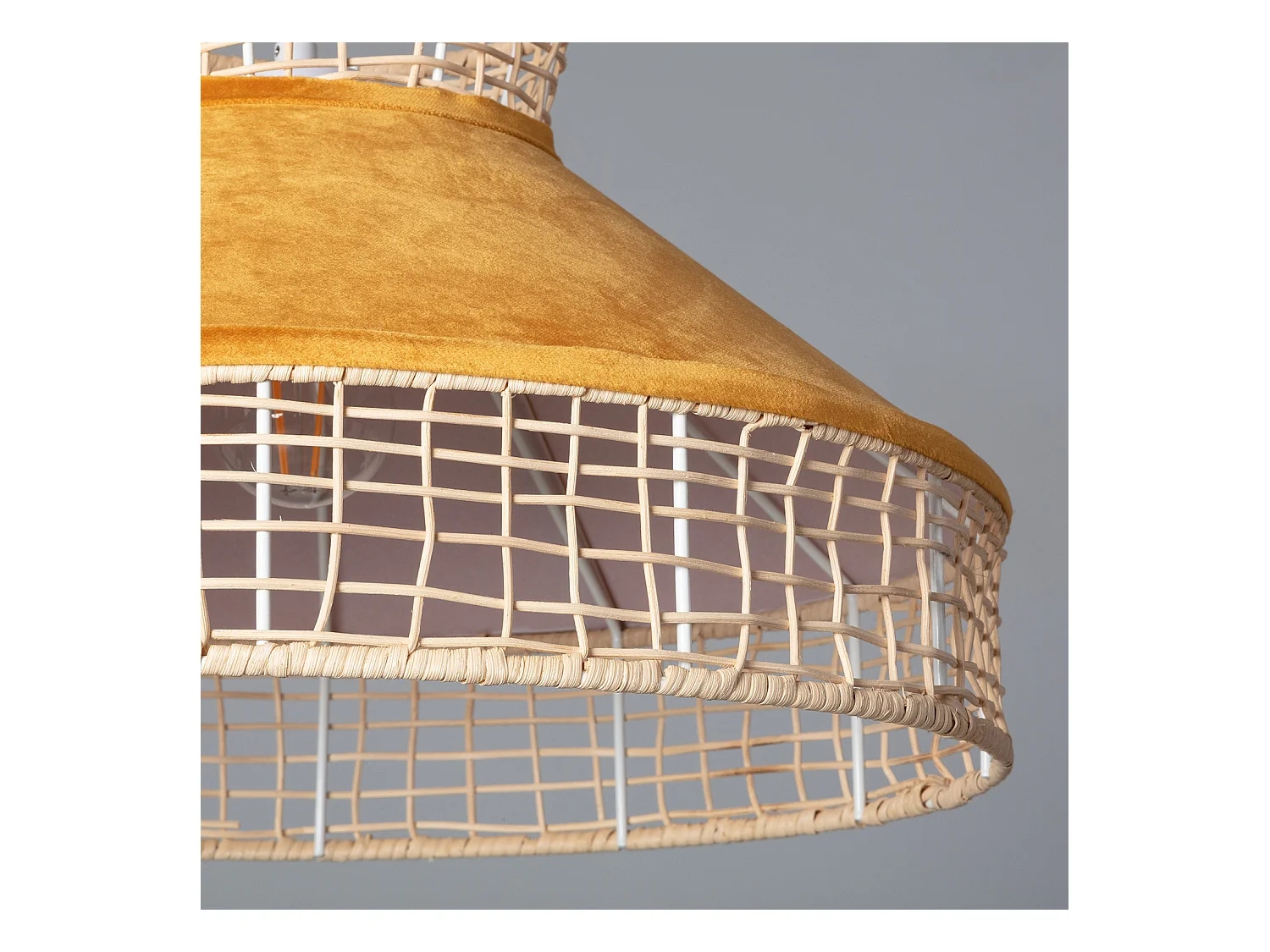 Lámpara Colgante Ratán y Tela Longoria Naranja