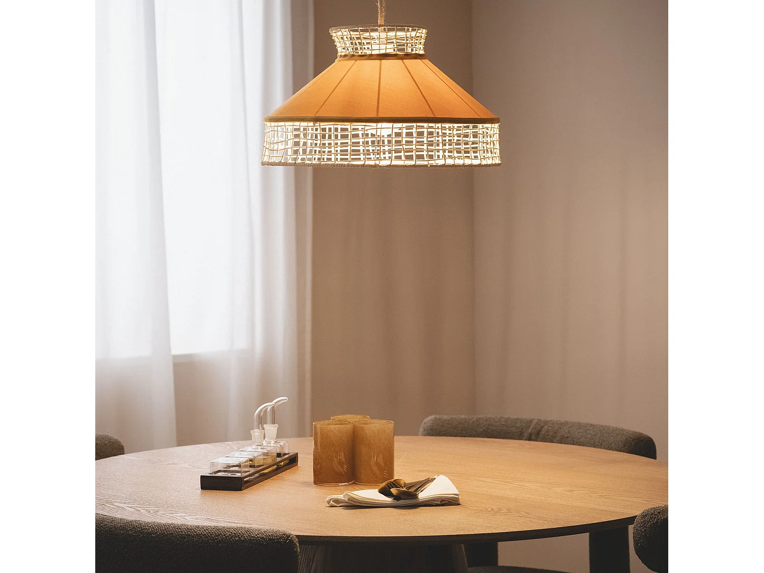 Lampada a Sospensione Rattan e Tessuto Longoria Arancione