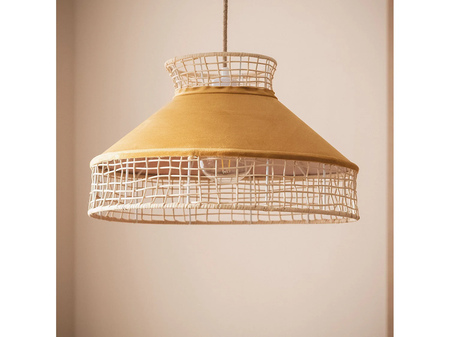 Lampada a Sospensione Rattan e Tessuto Longoria Arancione