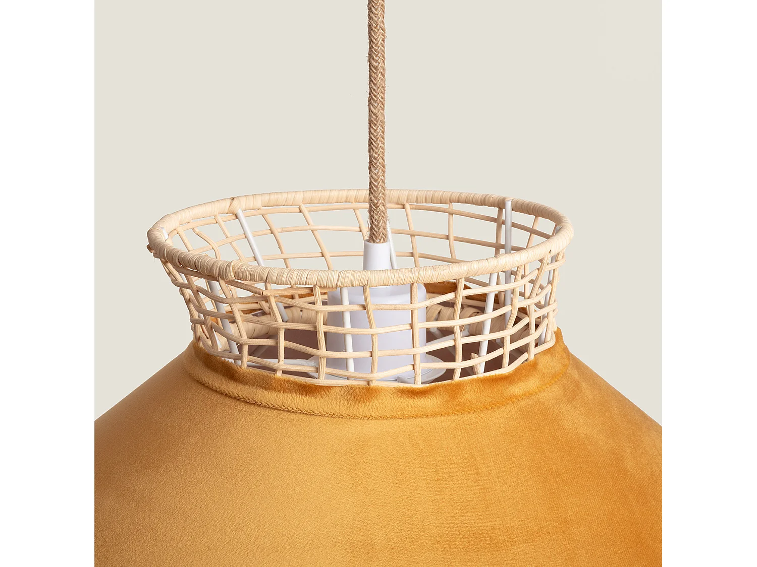 Lampada a Sospensione Rattan e Tessuto Longoria Arancione