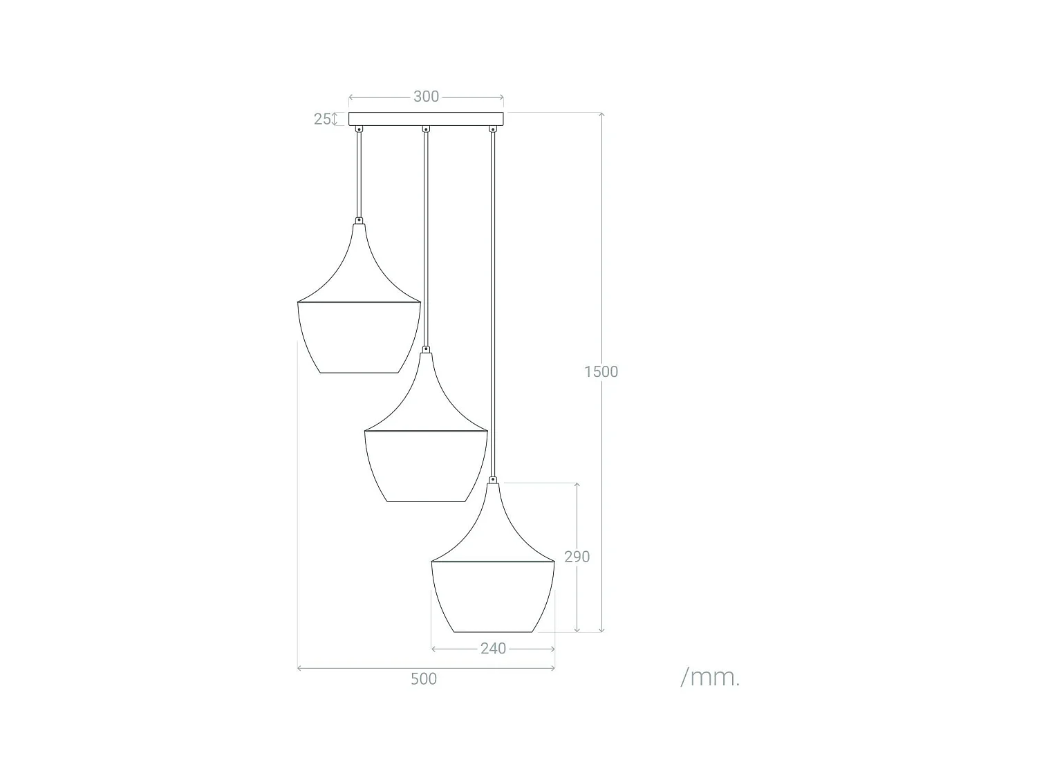 Lámpara Colgante Metal Tri Big Mercury Blanco / Gris