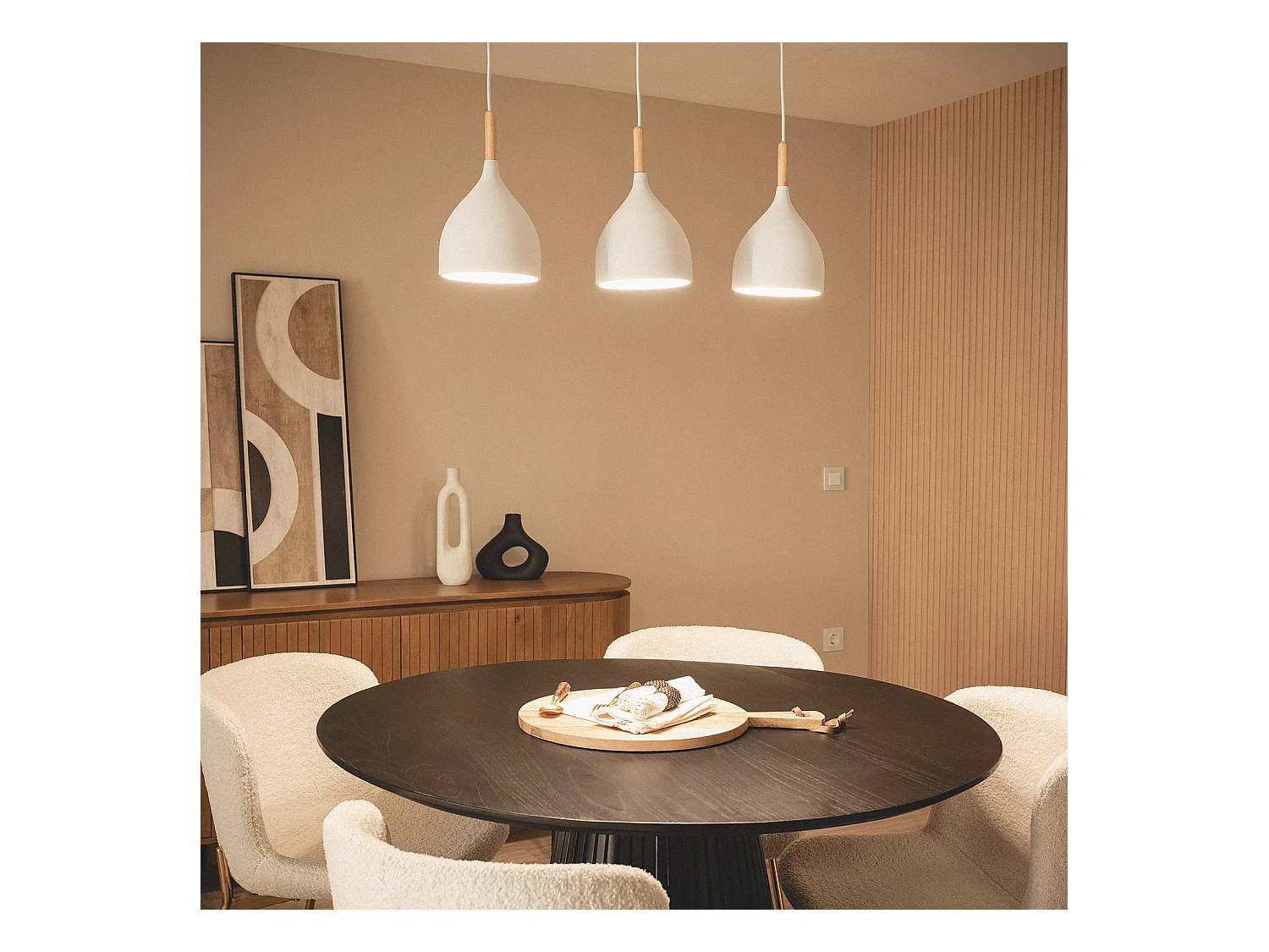 Lámpara Colgante Metal y Madera Karlek Blanco