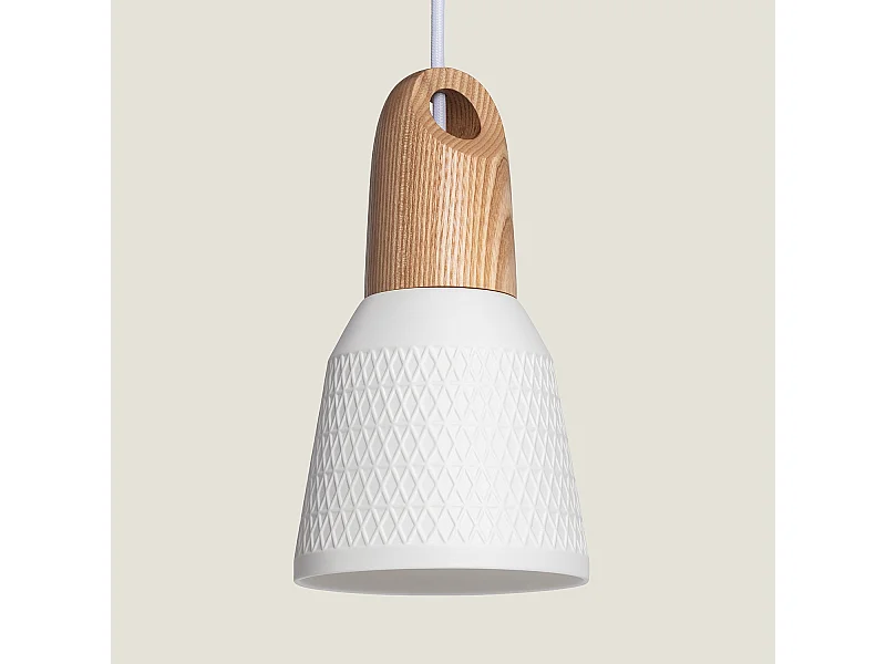 Suspension Céramique et Bois Retilles Blanc