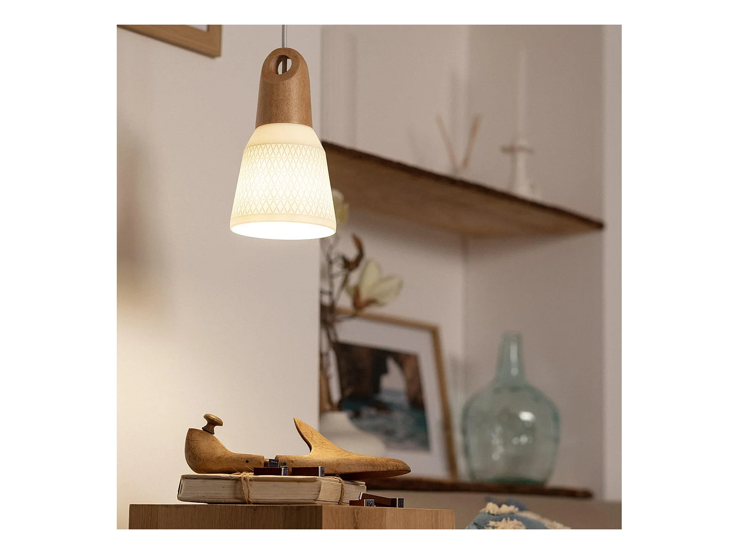 Suspension Céramique et Bois Retilles Blanc