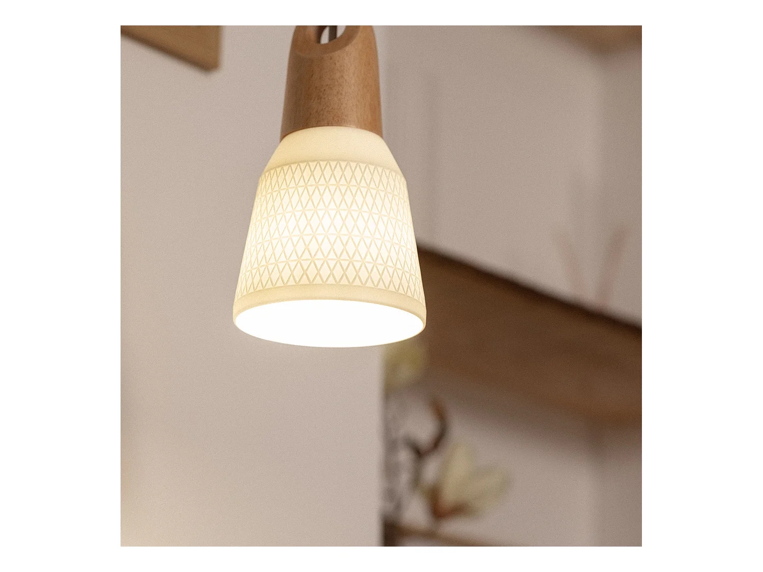 Suspension Céramique et Bois Retilles Blanc