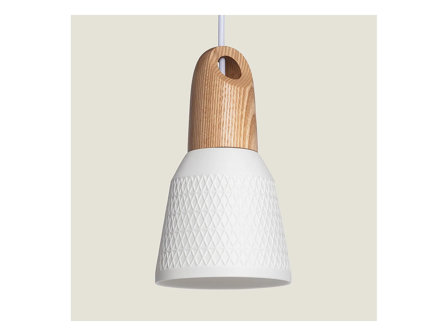 Lámpara Colgante Cerámica y Madera Retilles Blanco